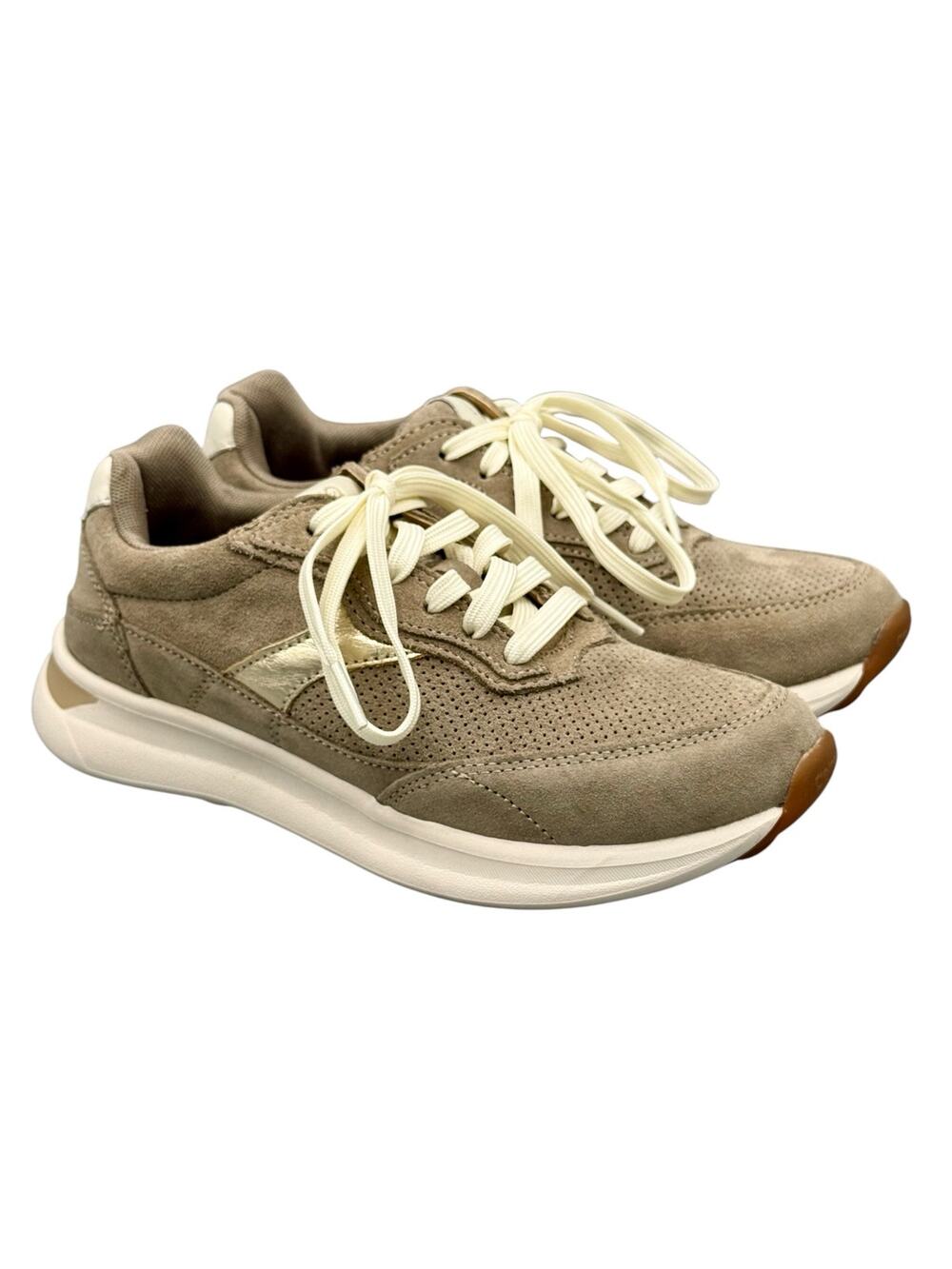 Aetrex Emily Women’s 6–6.5 Taupe Suede Comfort Sneakers NWOT Arch Support